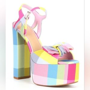 GIANNI BINI x Jess Southern Carrie Plaid Knotted Bow Platform Sandals NEW